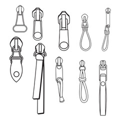 Zipper puller types in vector art  Zipper puller design outline art © cotxapi.com
