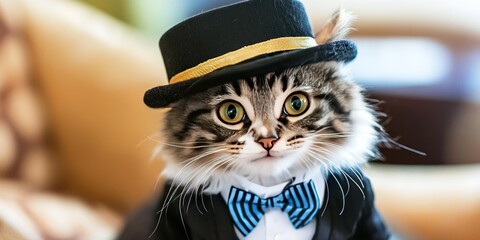 kitten dressed like hotel concierge