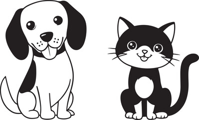 Cute cartoon vector illustration of a happy cat and dog, a cat and puppy, and just a funny kitty