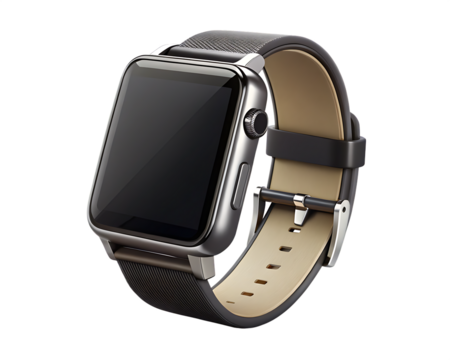  wrist smart watch mockup with black strap, png file of isolated on white background png