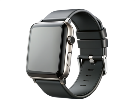  wrist smart watch mockup with black strap, png file of isolated on white background png