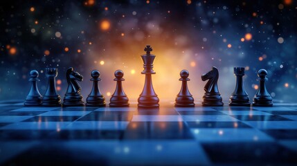 Strategic Chess Game: Black Pieces on a Chessboard