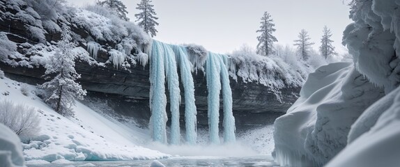 Frozen waterfall icy waterfalls winter landscape.