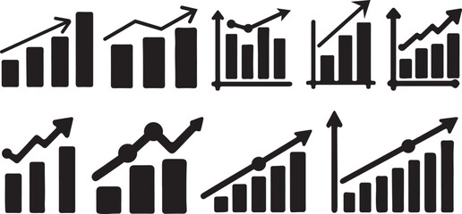 Silhouette Icons of Business Charts and Graphs for Reports and Presentations
