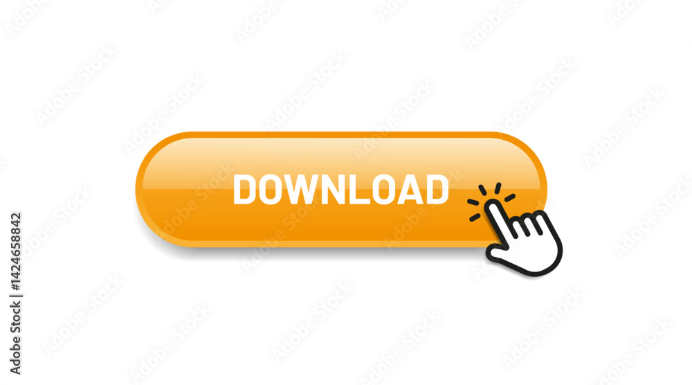 Poster 3D download button icon. Upload icon. Down arrow bottom side symbol. Click here button. Save cloud icon push button for UI UX, website, mobile application.