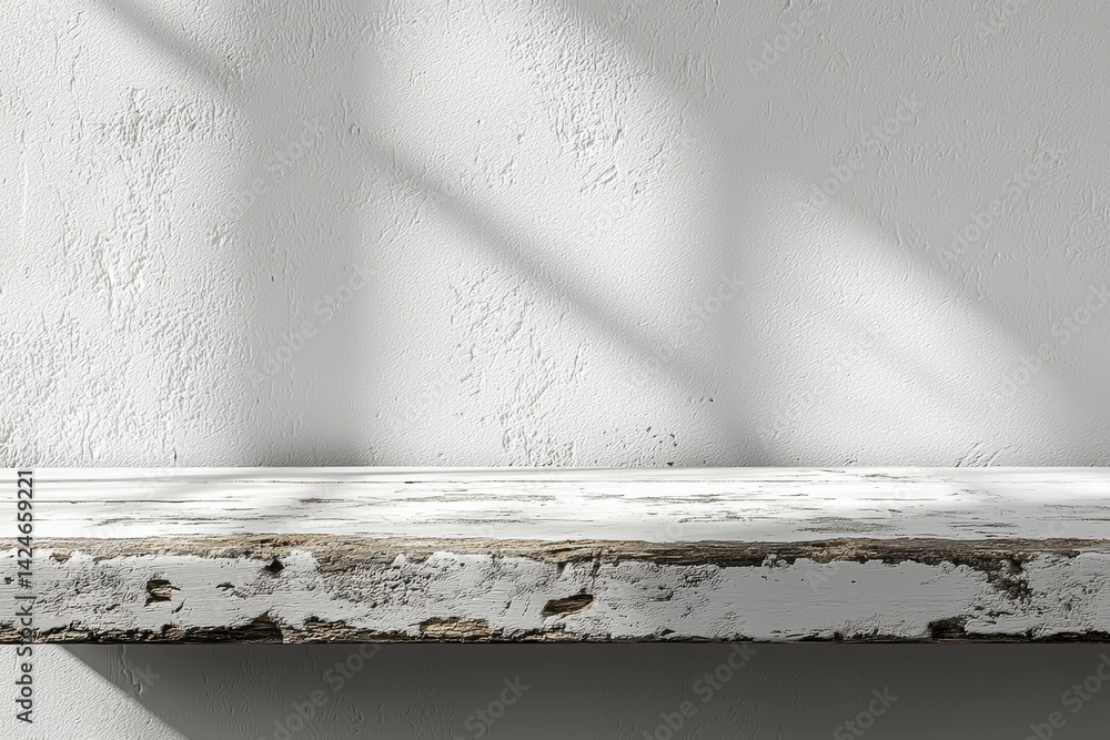 Poster a white shelf with a window behind it