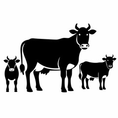 Farm Animals: Black Cow Silhouette Illustration - Vector Graphic.