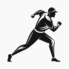 Professional Baseball Player Running Silhouette - Vector Illustration.