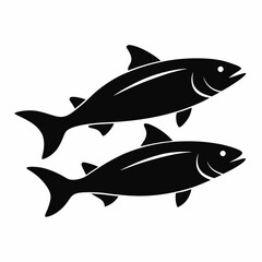 Pair of Fish Silhouettes: Black Minimalist Aquatic Vector Illustration.