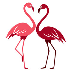 Naklejka premium Romantic Flamingo Couple: Pink & Red Vector Illustration - Valentine's Design.