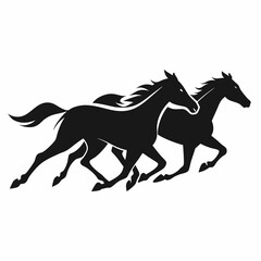 Galloping Horses Silhouette: Black Vector Graphic - Equestrian, Speed.