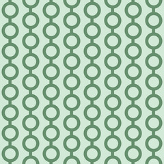 Seamless pattern of circles and vertical lines. Green, outline, monochrome, geometric, textile, tile. Vector