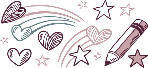 Colorful doodles of smiling suns, rainbow hearts, and hand-drawn stars create a joyful space for little artists to dream and create

