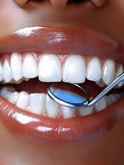 Woman's teeth examined by dentist