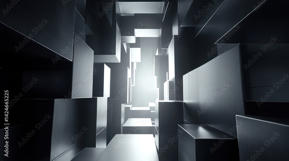 Poster abstract dark grey cube tunnel: a digital rendering of an intriguing, geometric passageway