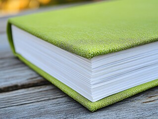Green Book with Wooden Table, and Closeup.