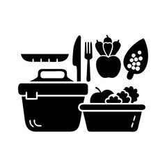 meal prep icon, meal prep silhouette vector illustration-simple silhouette illustration of meal prep, perfect for meal prep logos and icons