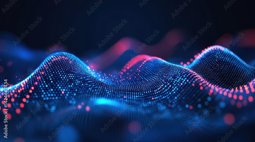 Aufkleber abstract digital waveform: blue and red data visualization