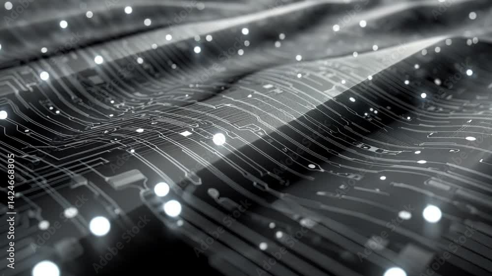 Poster abstract digital wave: circuitry and data flow visualization