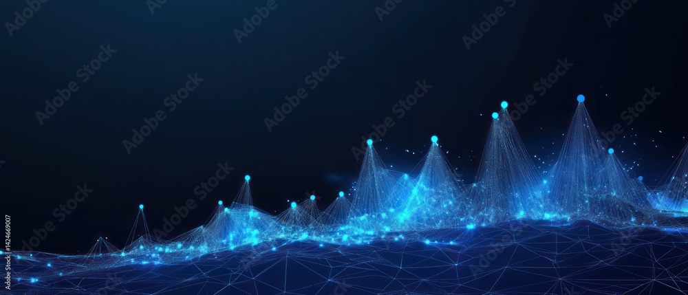 Aufkleber abstract digital landscape: a mesmerizing visualization of interconnected data points forming a lumi