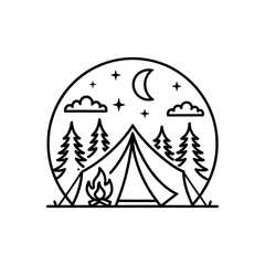 camping silhouette logo vector line art logo design
