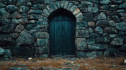 Ancient Stone Wall with Mysterious Door