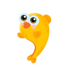 Cute goldfish ,orange goldfish, yellow fish cartoon character, gold fish cartoon vactor image