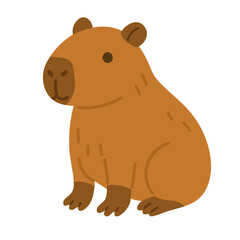 Adorable cartoon capybara sitting calmly. Flat vector clipart, isolated on white background.