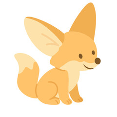 Adorable cartoon fennec fox sitting happily. Flat vector clipart, isolated on white background.