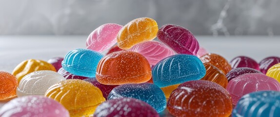 Delicious Colorful Sugar Coated Jelly Sweets Candy Pile Closeup.