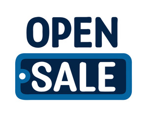 Open Sale Tag Design in Blue for Advertising  