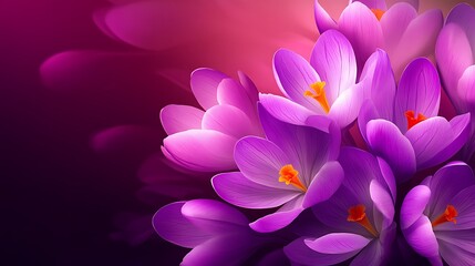 Purple Crocus Flowers Bloom Closeup.