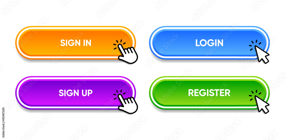 Leinwandbilder Set of sign in sign up forms. Registration and login buttons. Professional and User-friendly web and UI UX design elements. Username, email and password. Register page button.