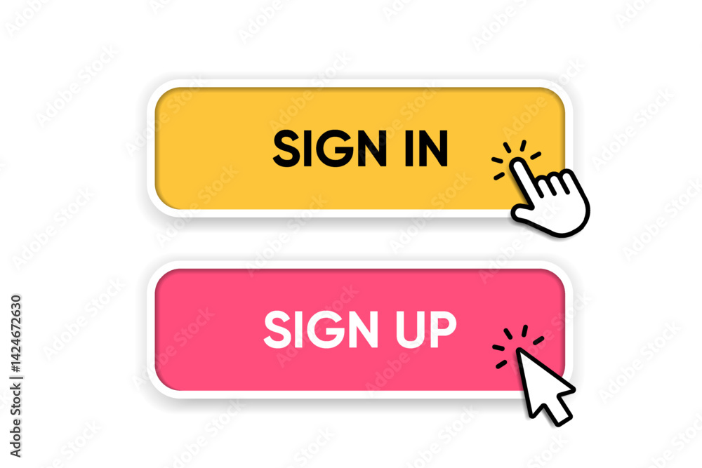 Aufkleber Set of sign in sign up forms. Registration and login buttons. Professional and User-friendly web and UI UX design elements. Username, email and password. Register page button.