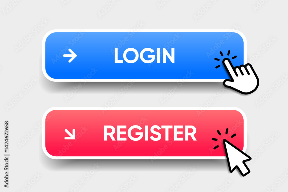 Poster Set of sign in sign up forms. Registration and login buttons. Professional and User-friendly web and UI UX design elements. Username, email and password. Register page button.