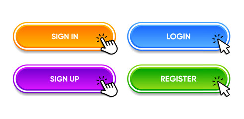 Set of sign in sign up forms. Registration and login buttons. Professional and User-friendly web and UI UX design elements. Username, email and password. Register page button.