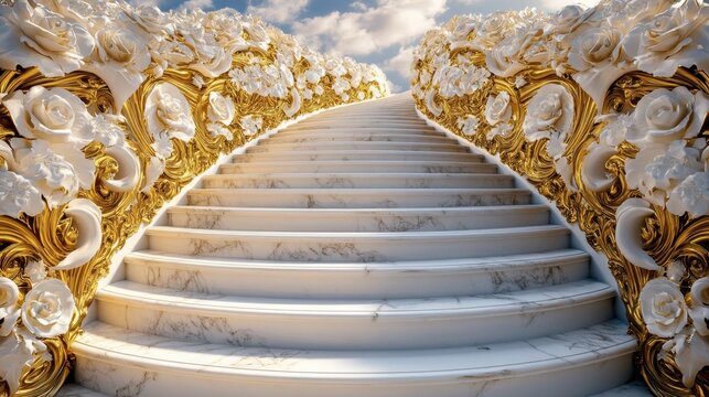 Stairway to Paradise: Ornate White and Gold Steps Ascending