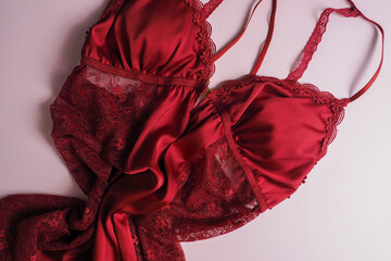 Close-up of a women's burgundy peignoir. Clothes, women's underwear, texture.