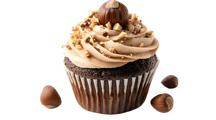 chocolate hazelnuts cupcake with cream isolated on white background 