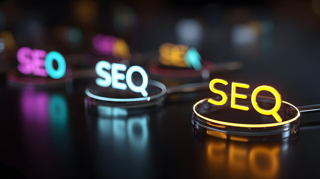 Colorful neon signs displaying 'SEQ' in a dark, ambient setting, highlighting the vibrancy of modern design.