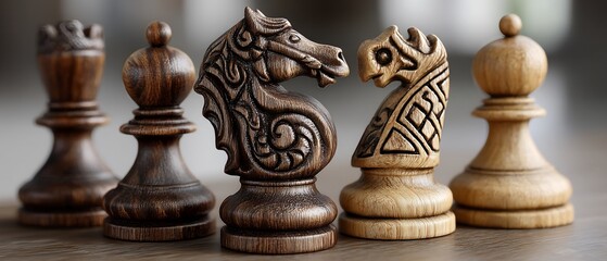 Ornate Wooden Chess Pieces