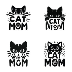 Four Cute Cat Mom Designs with Paws and Whiskers
