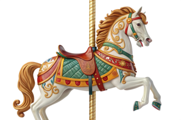 a plastic horse of a carousel , isolated on transparent background - generated by ai