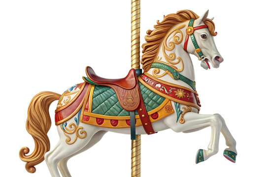 a plastic horse of a carousel , isolated on transparent background - generated by ai