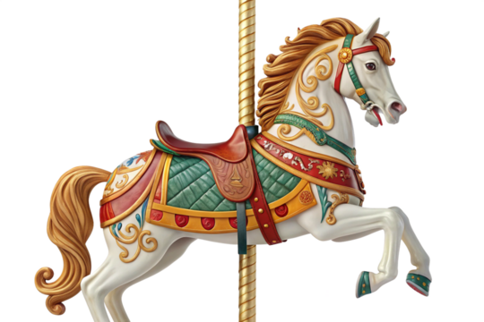 a plastic horse of a carousel , isolated on transparent background - generated by ai