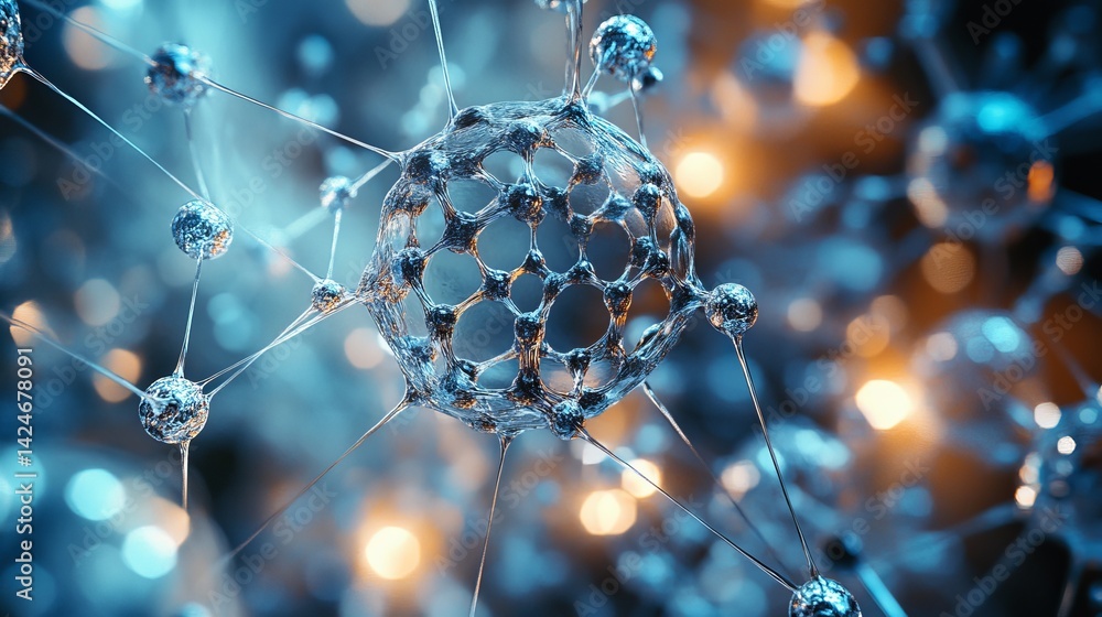 Poster abstract blue molecular structure network connections science design 3d art data mesh nodes links