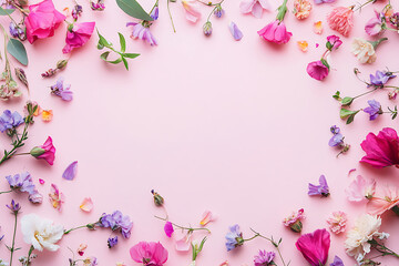 Pink meadow  flower frame .