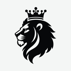Majestic lion head with crown silhouette vector illustration