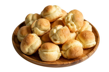 Bread rolls on wooden plate  isolated over png transparent background	