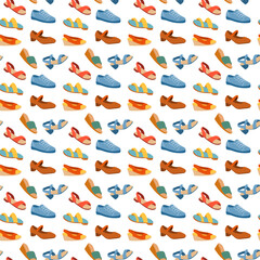 Seamless pattern of different shoes.